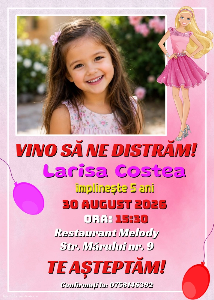 Invitație cu Barbie
