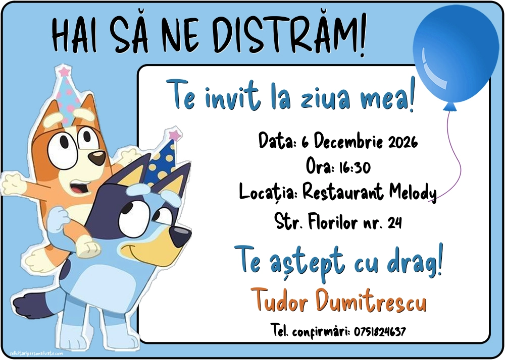 Invitație cu Bluey și Bingo
