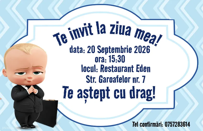 Exemplu completat: Invitație cu Baby Boss