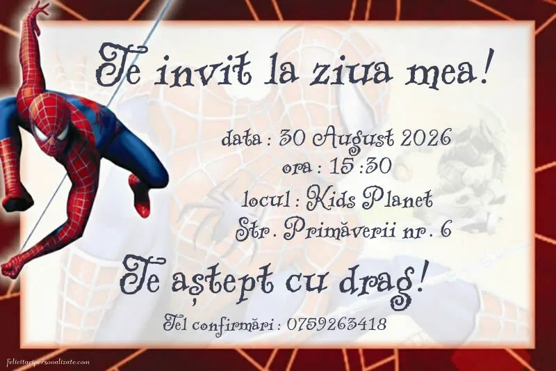 Exemplu completat: Invitație cu Spiderman