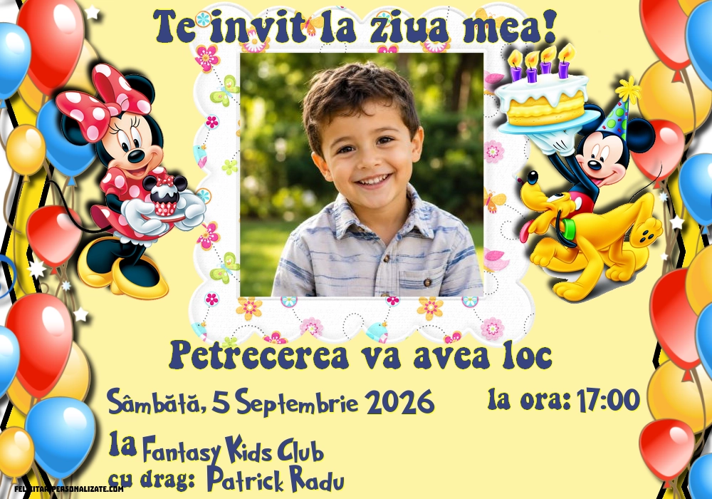 Exemplu completat: Invitație cu Mickey Mouse