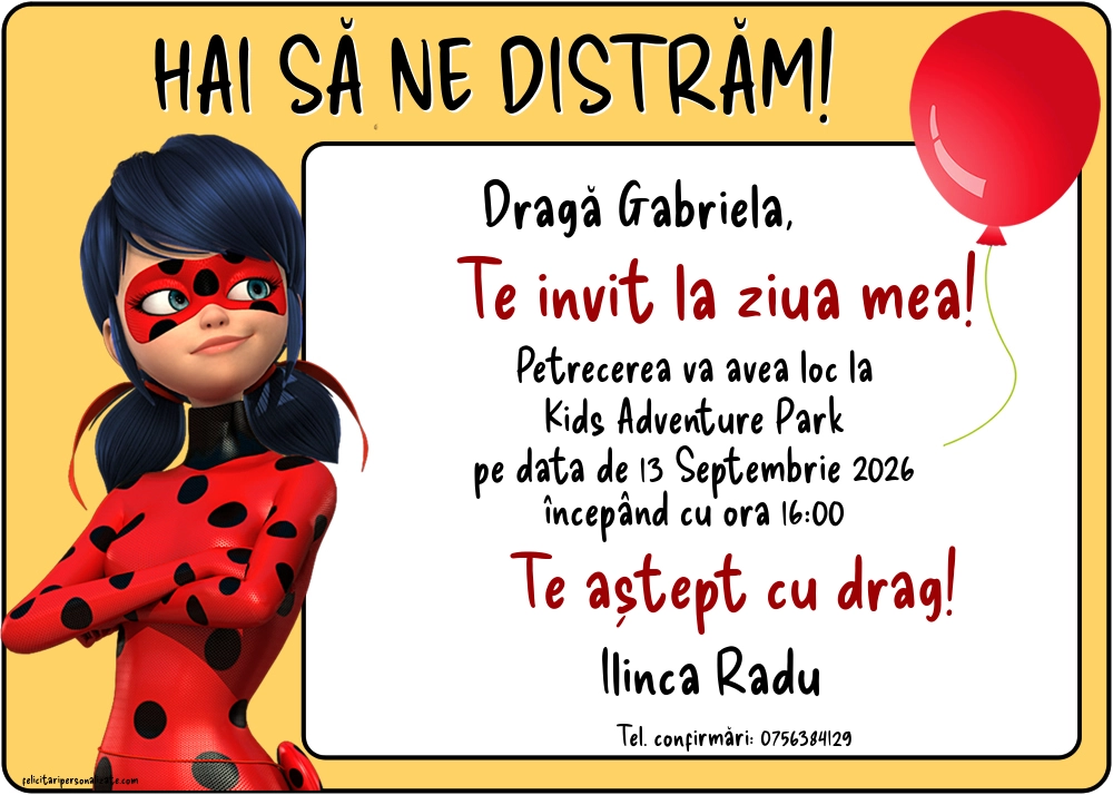 Exemplu completat: Invitație cu Buburuza miraculoasă