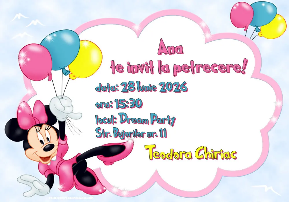 Exemplu completat: Invitație cu Minnie Mouse
