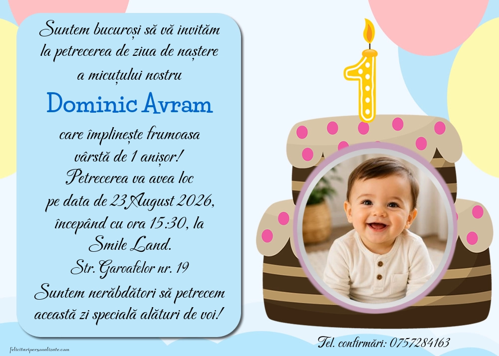 Exemplu completat: Invitație pentru 1 an