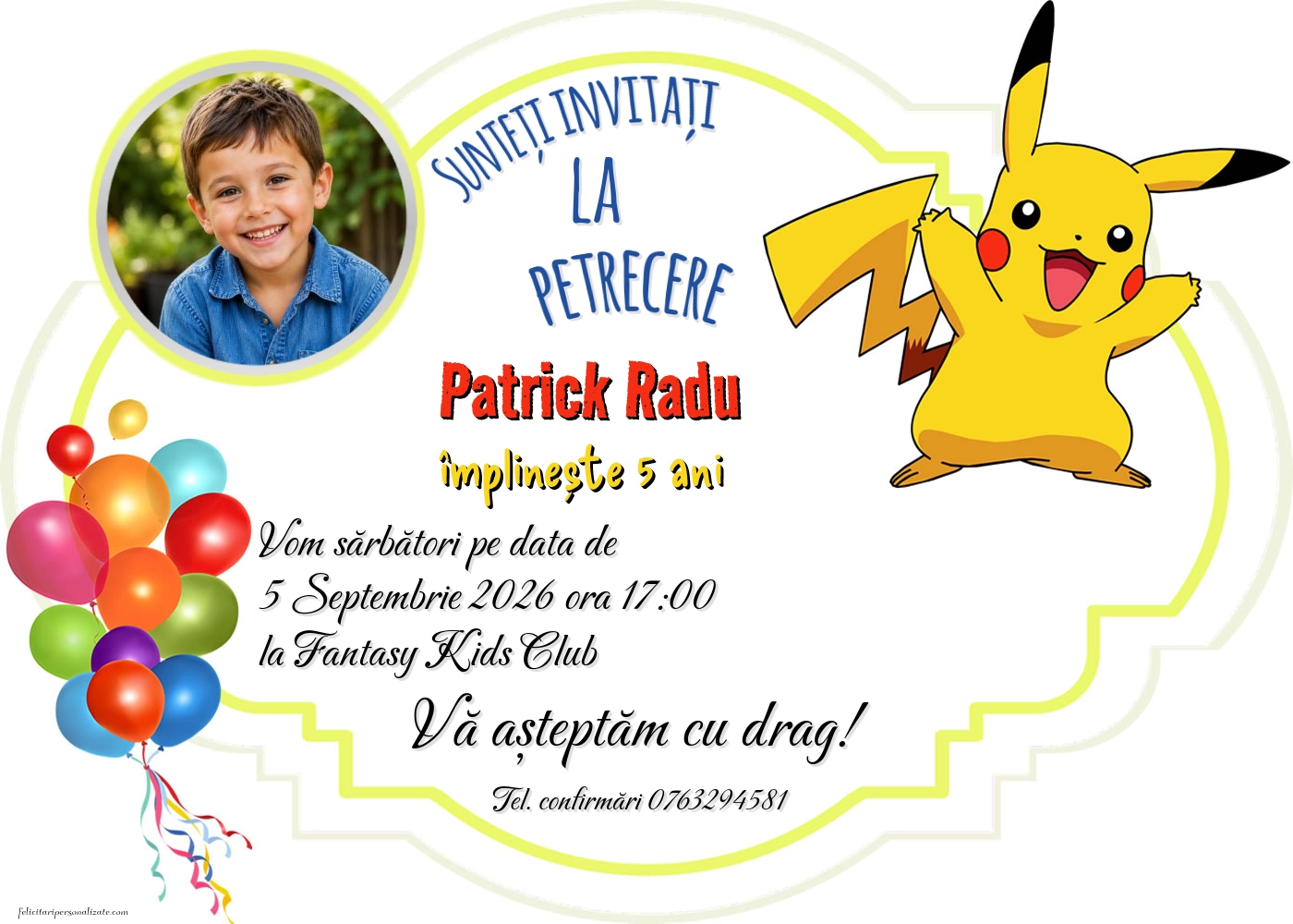 Exemplu completat: Invitație cu pokemon