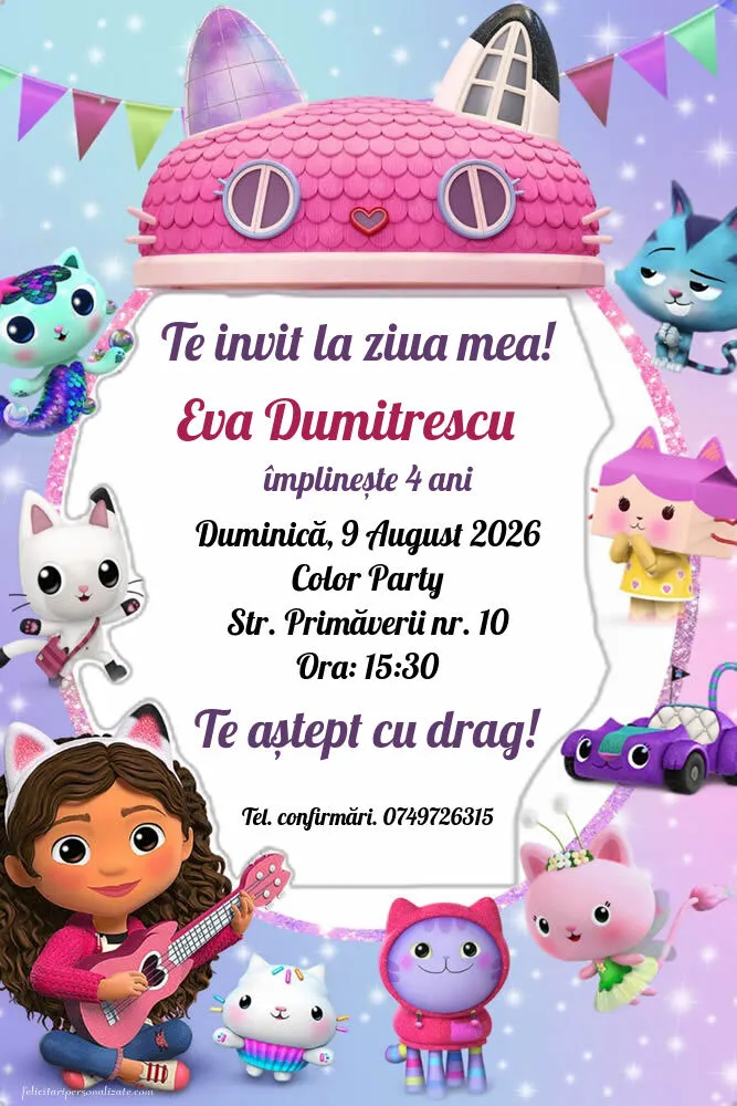 Invitație cu Gabby Dollhouse