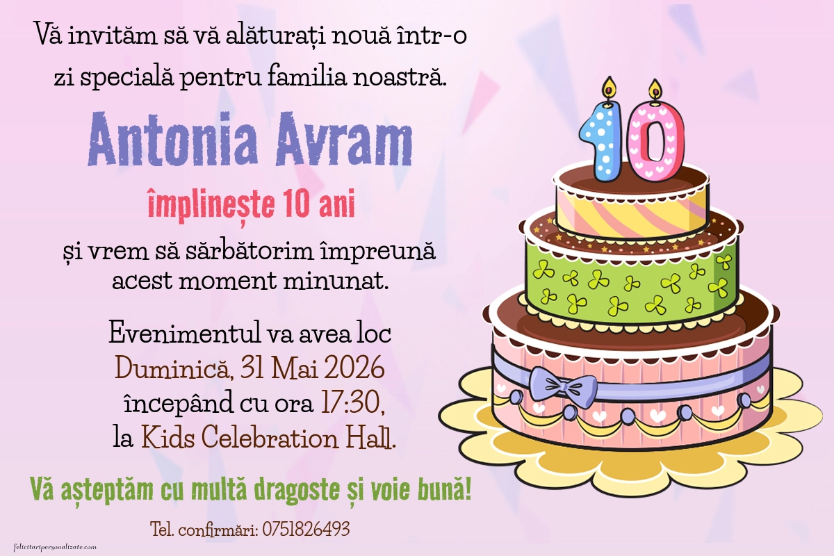 Exemplu completat: Invitație pentru 10 ani