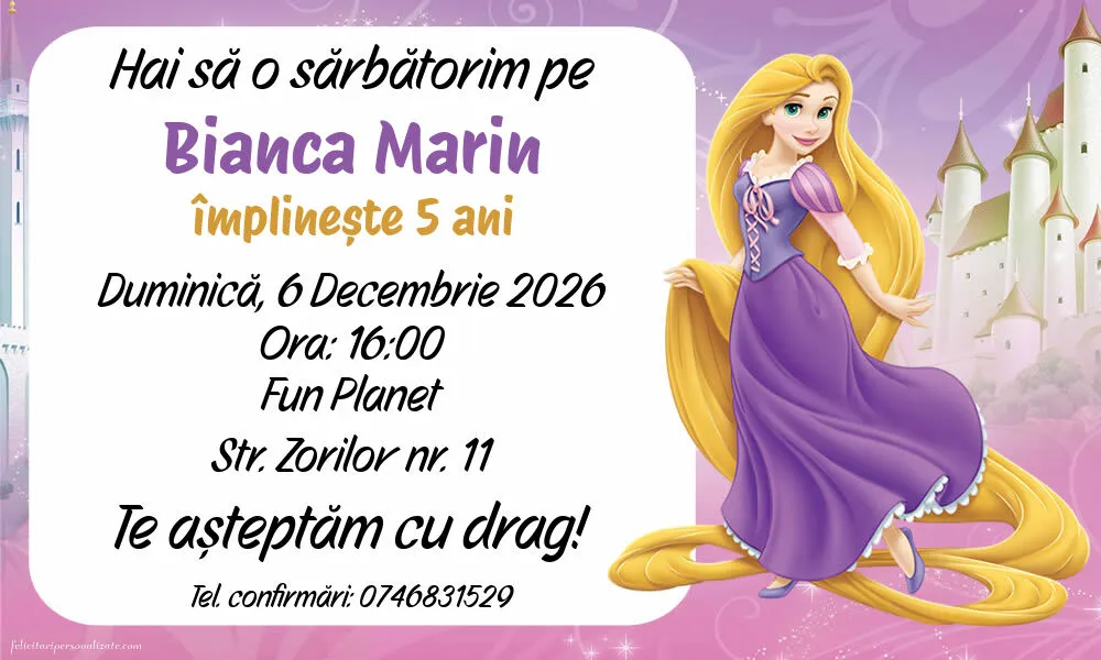 Invitație cu Rapunzel