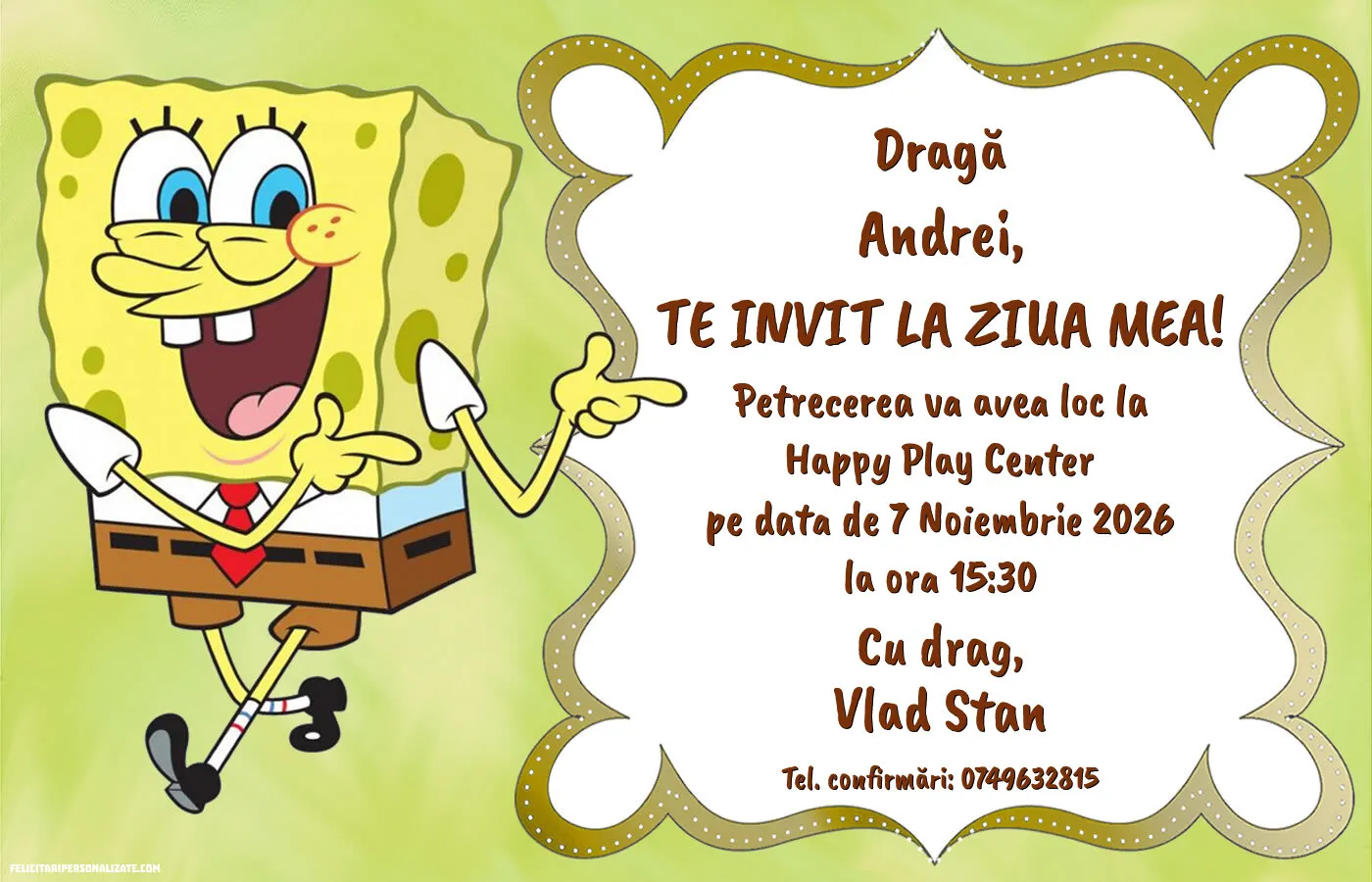 Invitație cu SpongeBob