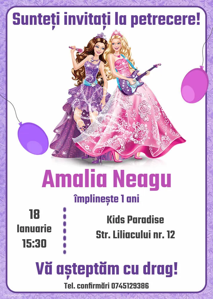 Invitație cu Barbie