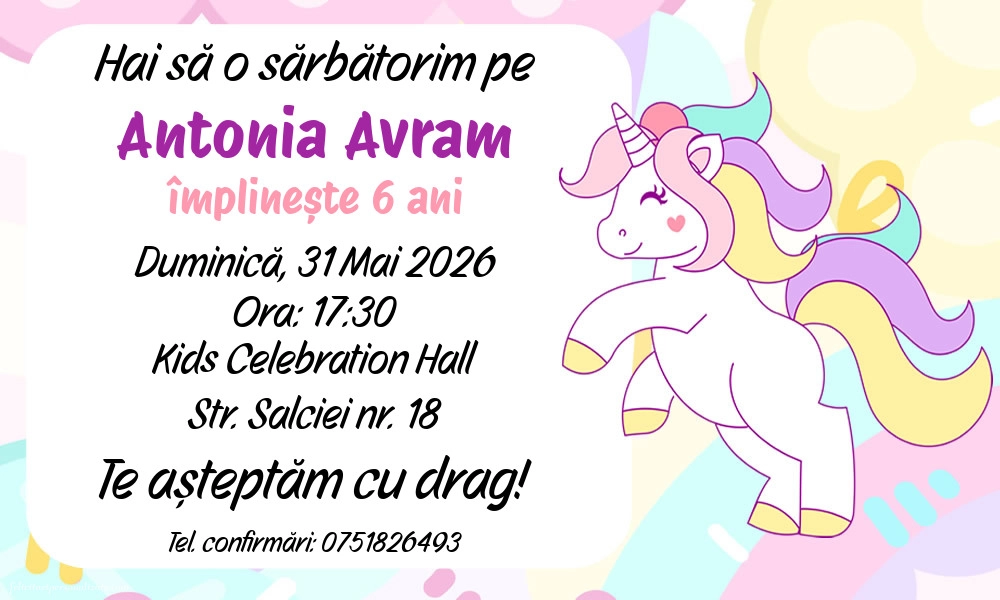 Invitație cu unicorn