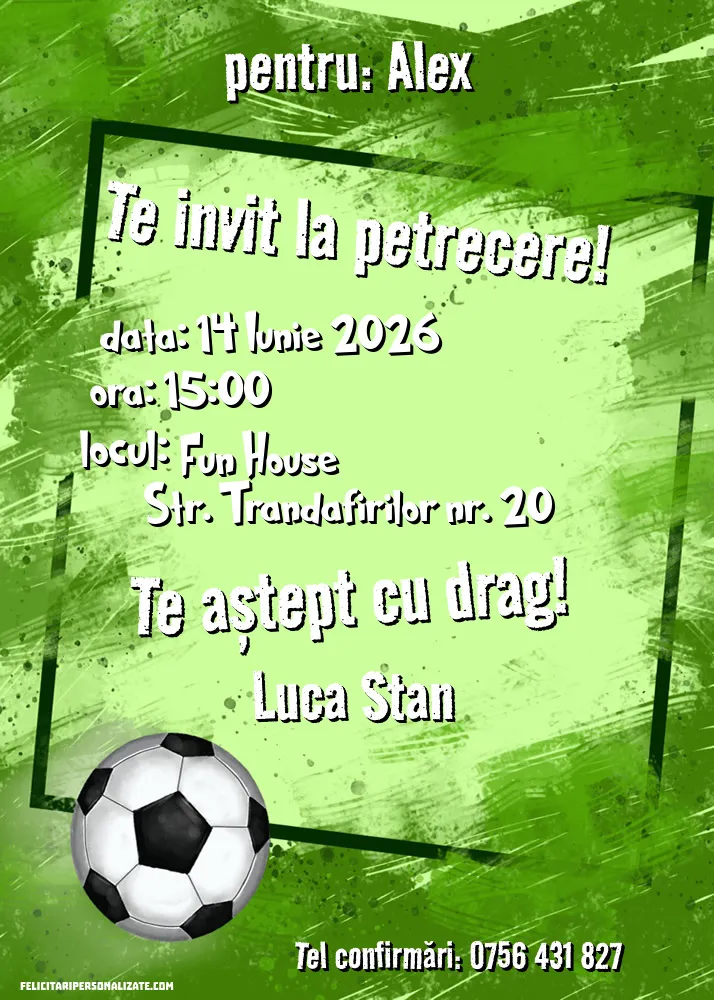 Exemplu completat: Invitație cu fotbal