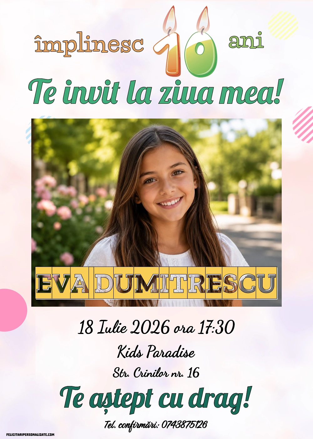 Exemplu completat: Invitație pentru 10 ani