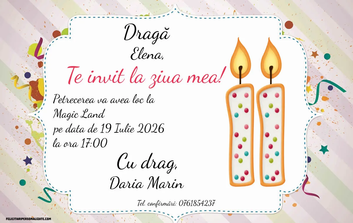 Exemplu completat: Invitație pentru 11 ani
