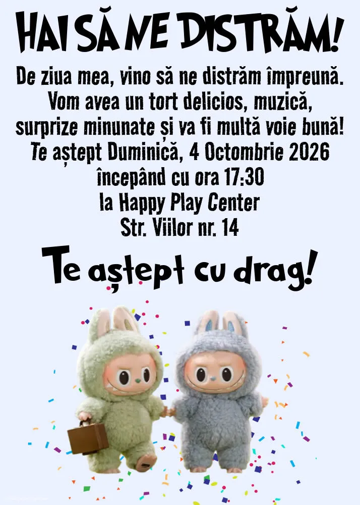 Invitație cu Labubu