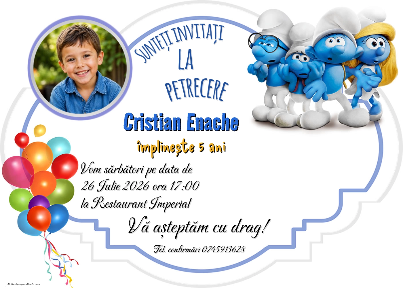 Invitație cu Ștrumfi
