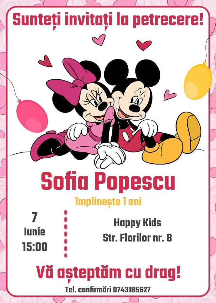Invitație cu Mickey Mouse