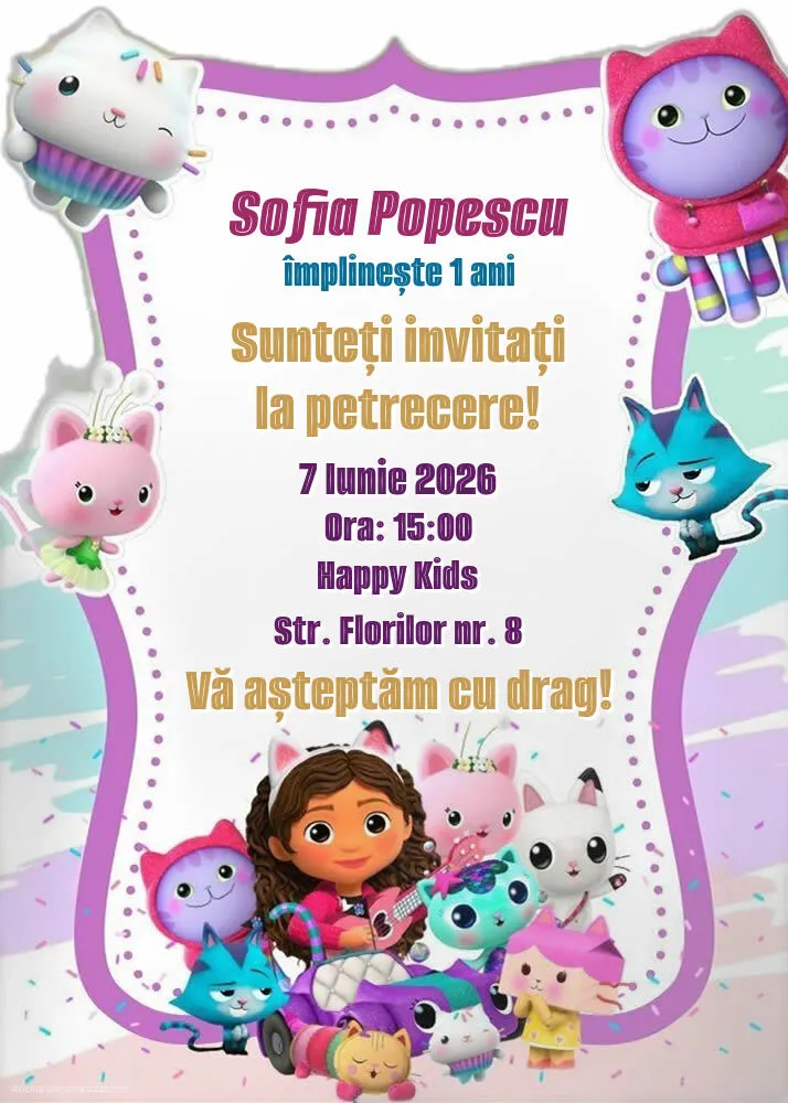 Invitație cu Gabby Dollhouse