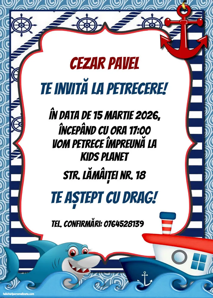 Exemplu completat: Invitație cu marinar