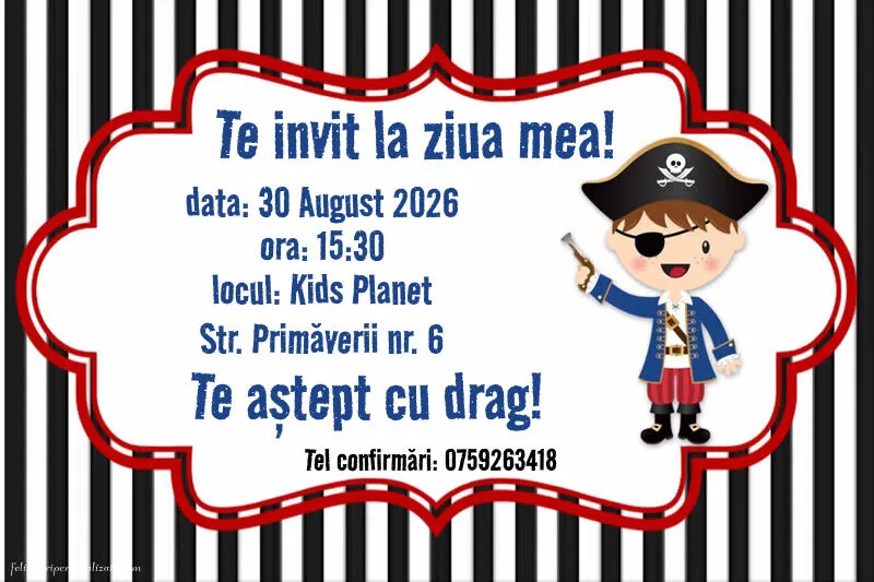 Exemplu completat: Invitație cu pirați