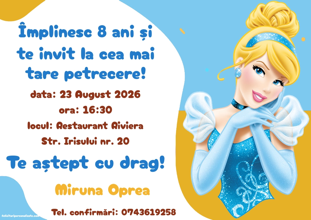 Exemplu completat: Invitație cu Cenușăreasa