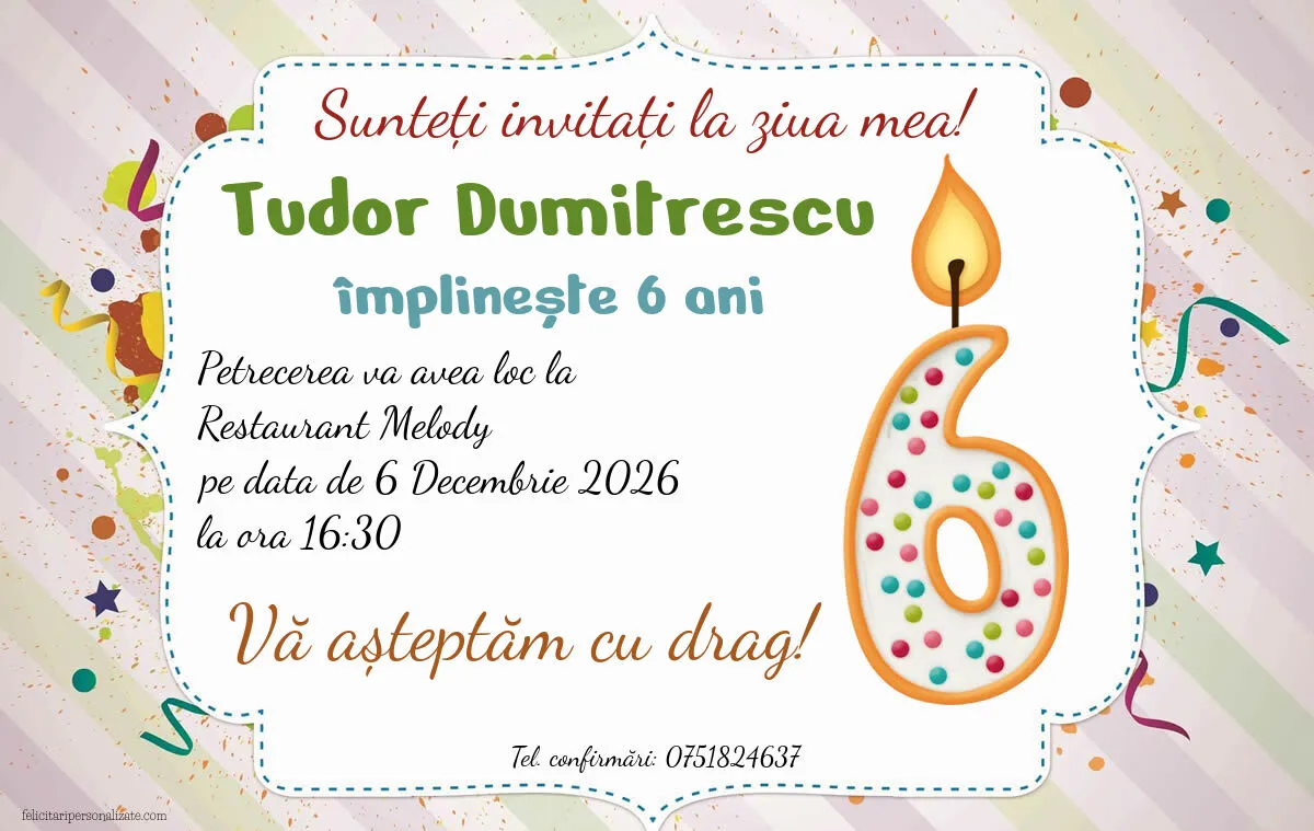 Exemplu completat: Invitație pentru 6 ani