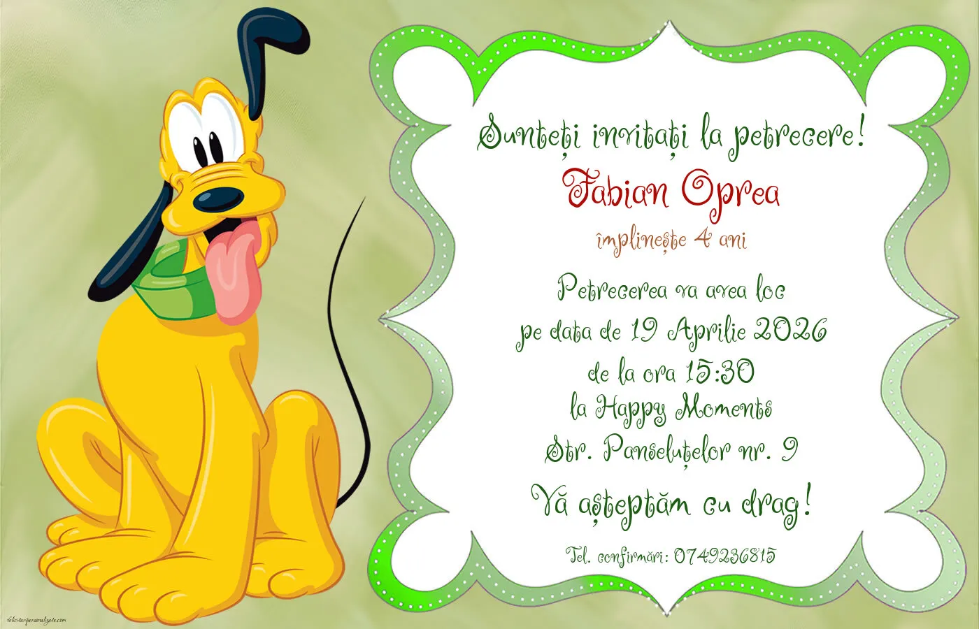 Exemplu completat: Invitație cu Pluto