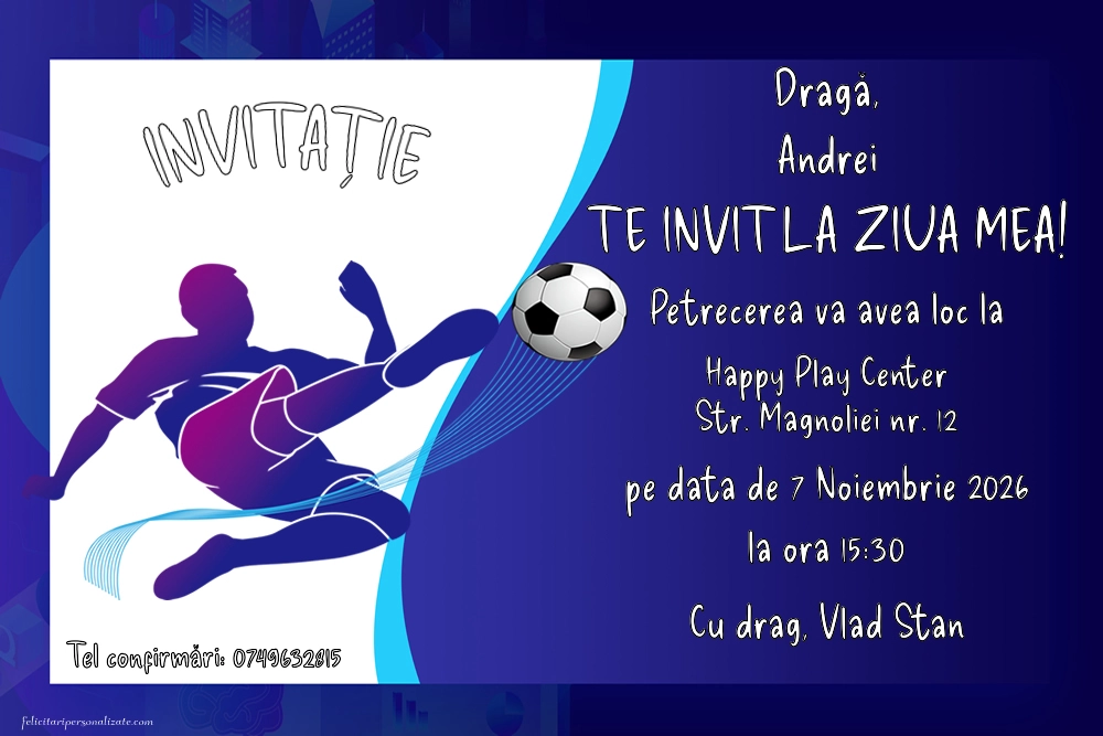 Exemplu completat: Invitație cu fotbal