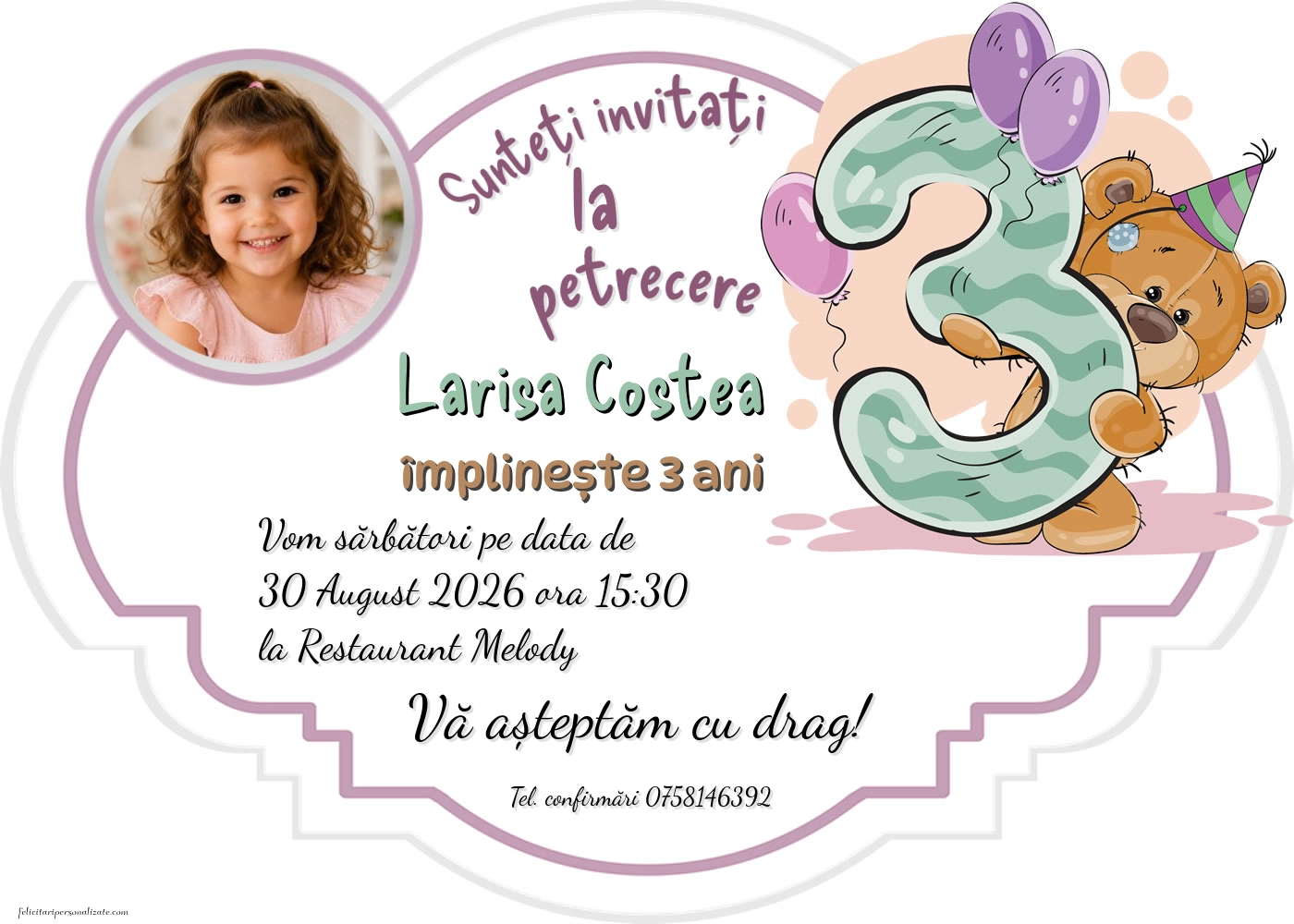 Exemplu completat: Invitație cu Teddy
