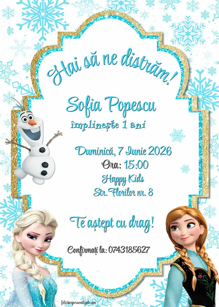 Exemplu completat: Invitație cu frozen