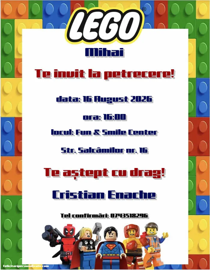 Exemplu completat: Invitație cu LEGO