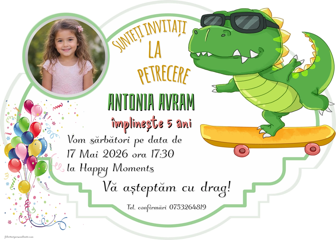 Exemplu completat: Invitație cu dinozaur