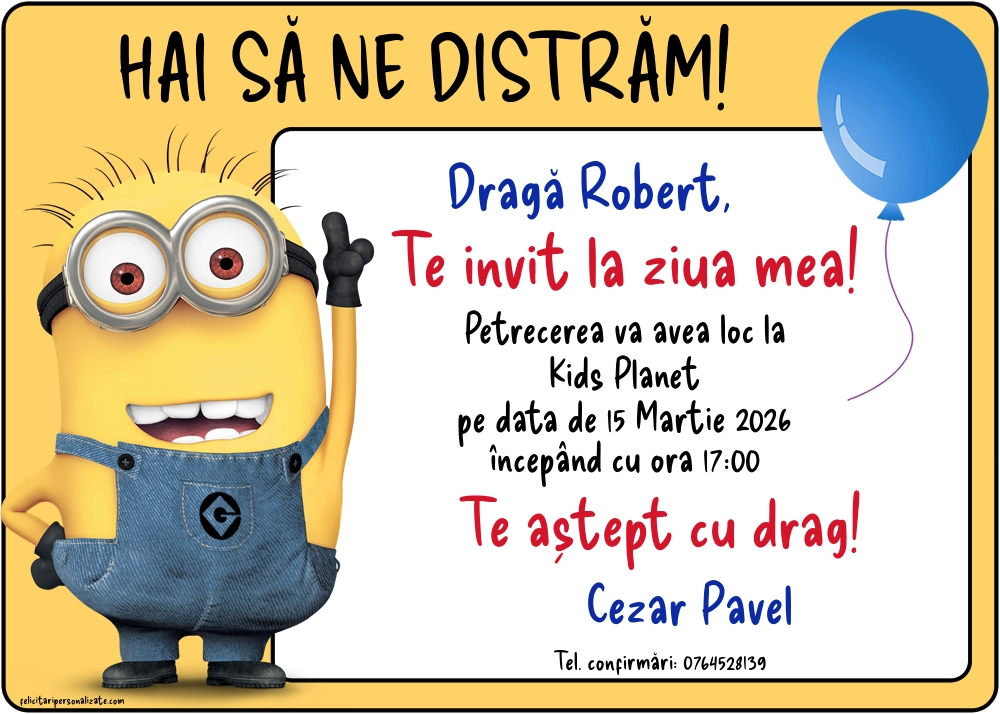 Exemplu completat: Invitație cu Minioni