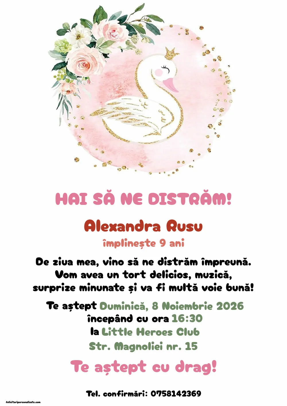 Invitație cu trandafiri