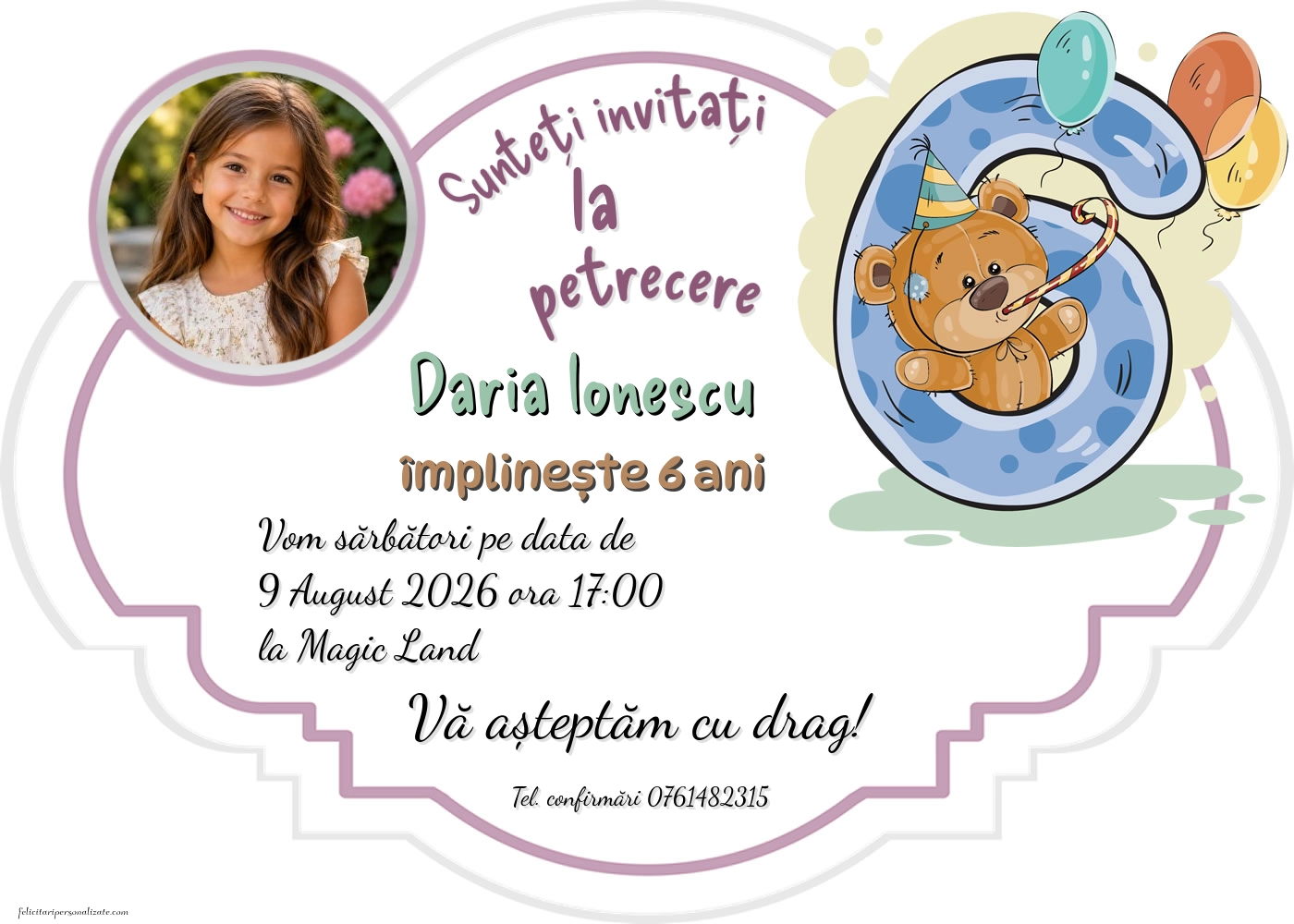 Exemplu completat: Invitație cu Teddy
