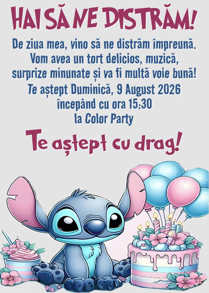 Invitație cu Lilo și Stitch