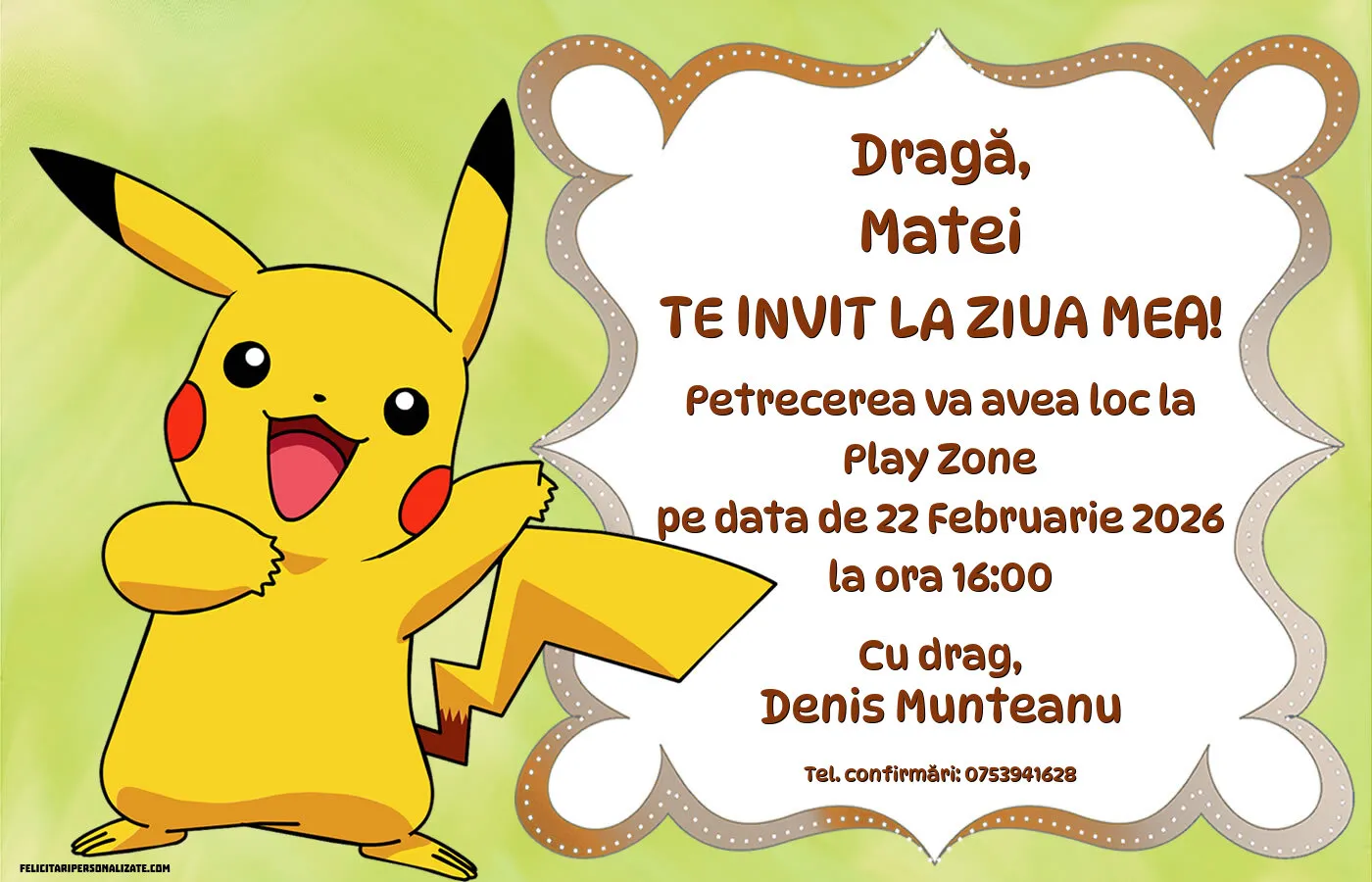 Exemplu completat: Invitație cu pokemon
