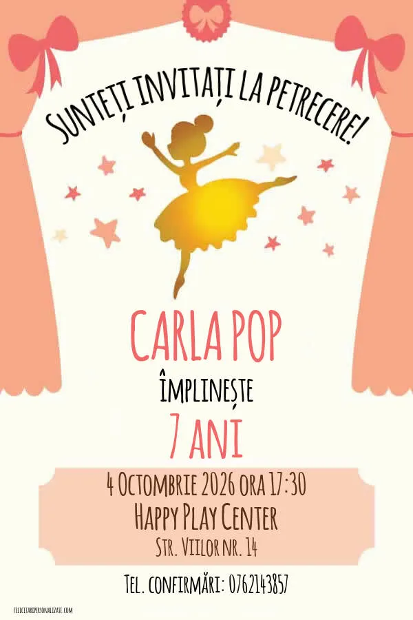 Exemplu completat: Invitație cu balerină