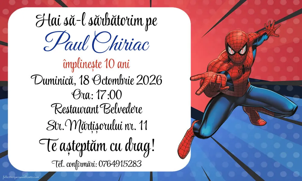 Invitație cu Spiderman