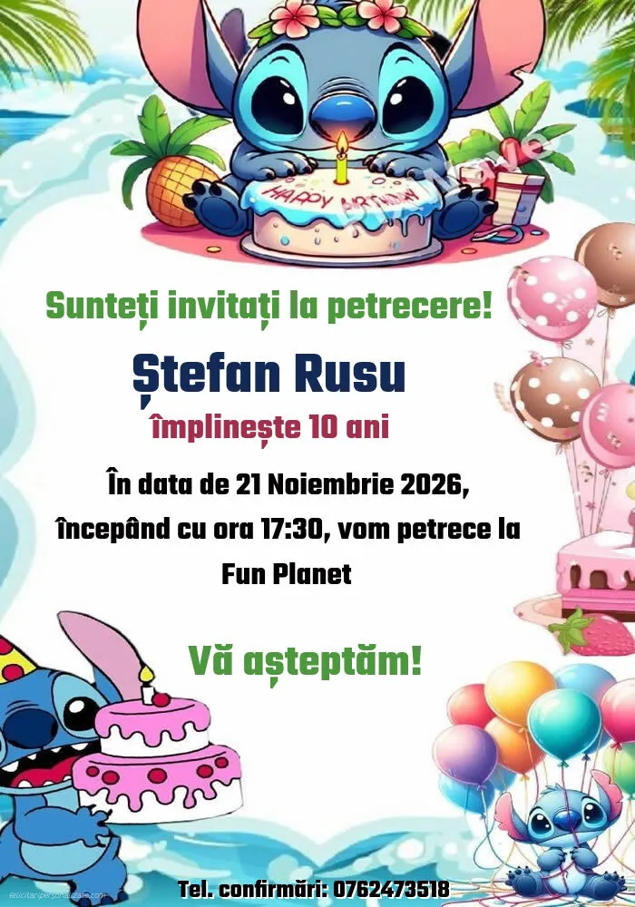 Invitație cu Lilo și Stitch