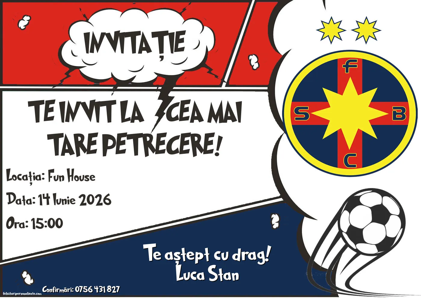 Exemplu completat: Invitație cu fotbal