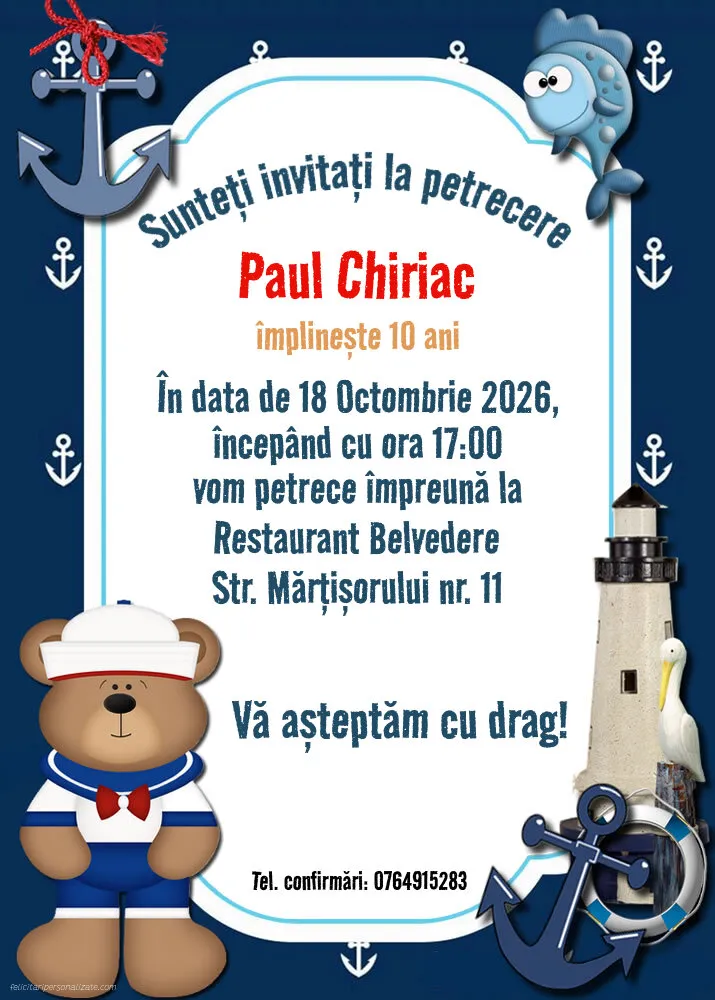 Exemplu completat: Invitație cu marinar