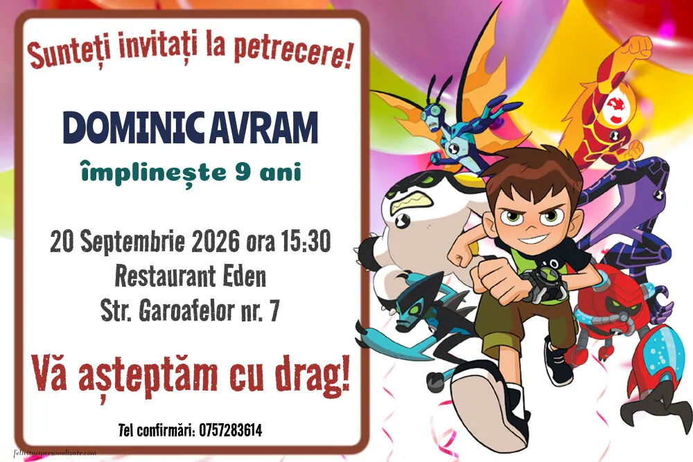 Exemplu completat: Invitație cu Ben 10