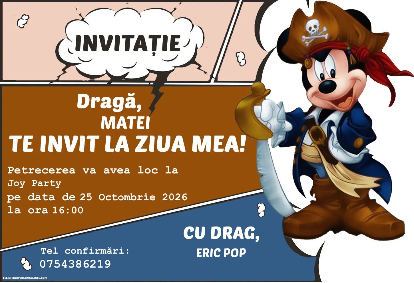 Exemplu completat: Invitație cu Mickey Mouse