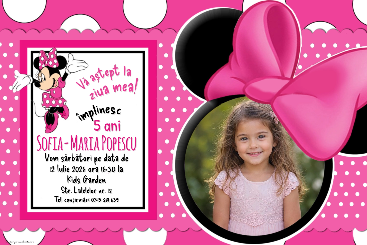Exemplu completat: Invitație cu Minnie Mouse