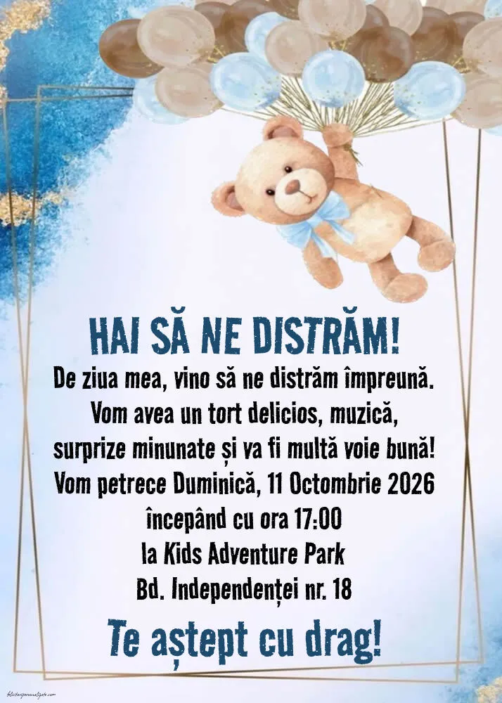 Exemplu completat: Invitație cu ursuleț