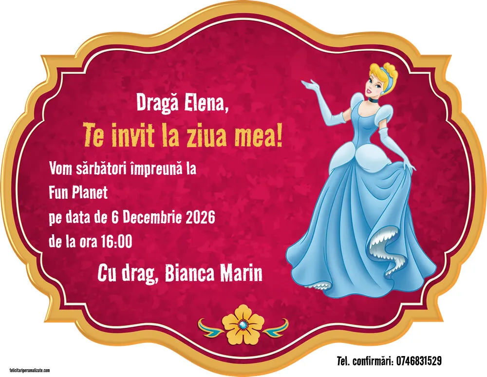 Exemplu completat: Invitație cu Cenușăreasa