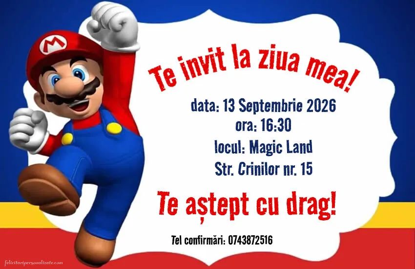 Exemplu completat: Invitație cu Mario