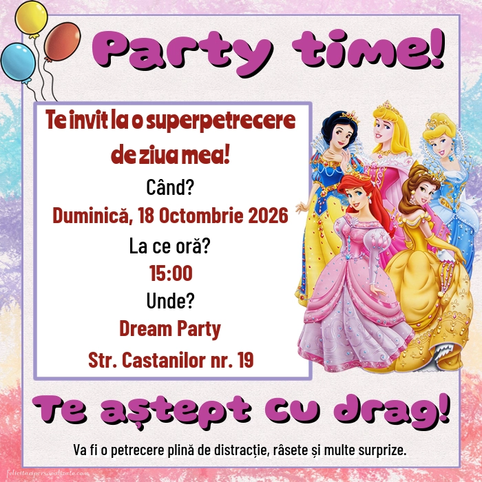 Invitație cu prințese