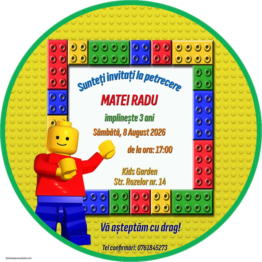 Exemplu completat: Invitație cu LEGO